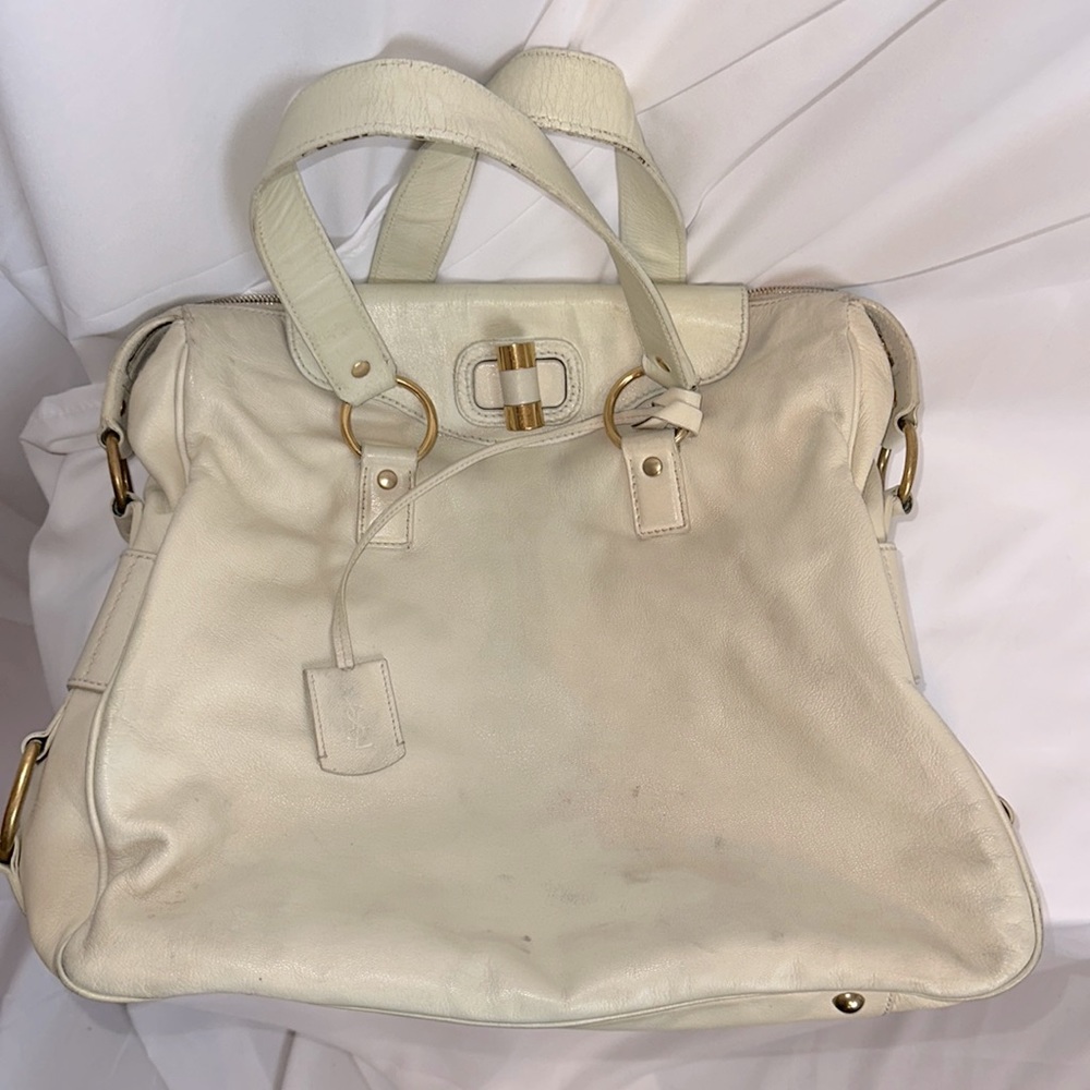 SOLD YSL Cream Color Leather Tote / Purse